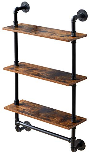 IBUYKE Wandregal, Schweberegal mit Handtuchhalter, 60x20x103cm, Wandboard für Bücher, Vintage Standregal, Leiterregal, Dekorative Regale, für Wohnzimmer, Küche, Schlafzimmer, Badezimmer RF-TM015