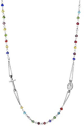 Sinfonie Collana Rosario Girocollo in Argento 925 con Pietre o grani a scelta, Croce e Medaglietta Madonna 47 cm - Made in Italy (Argento/Rainbow)
