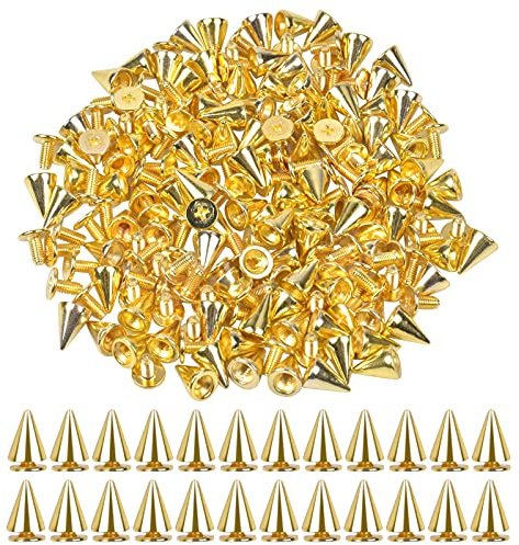 smatime Punk Nieten Killernieten Kegel Spikes Nieten Ziernieten Gothic Punk Spitz Schraubnieten Coole Metallic Dekorationen für DIY Lederhandwerk Kleidung Taschen Schuhe Gürtel Armbänder Jeans, Gold