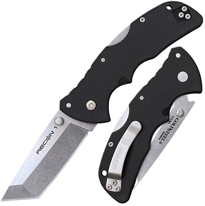 Cold Steel Mini Recon 1 3 AUS10A Tanto Point Blade 4 GFN Handle Folding Knife w/Tri-Ad Lock, Ambidextrous Pocket/Belt Clip