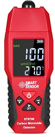Bulipu ST9700 Détecteur de monoxyde de carbone, détecteur de CO 0-1000 ppm, détecteur de fuite de gaz CO avec écran LCD