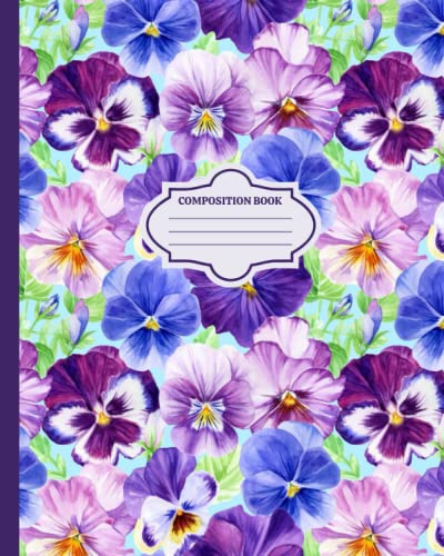 Colorful Pansy Flowers Composition Book: Lined Notebook, Journal, Diary, Workbook, Notepad for Students, Children, Adults, College Ruled, 120 pages