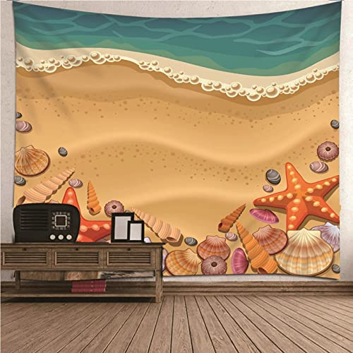 Aotiwe Tapisserie Geburtstag, Wandbehang Kinderzimmer Strand Seestern Muschelschale aus Polyester Farbenreich 150X150Cm