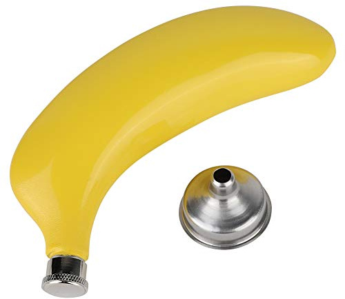 5oz Hip Flask for Liquor, Peel Banana Liquor and Alcohol, Tropical Fruit Novelty Flask with Screw Top Lid in Stainless Steel, Fruit Banana Shaped Whiskey Liquor Alcohol Pocket Bottle with Funnel