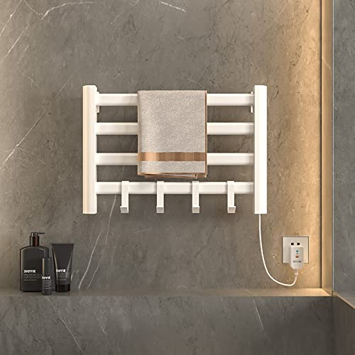 Radiador de Toallas, Radiador Toallero Eléctrico, 550x350mm, con Gancho, Temperatura Constante 55°, Calentador de Toallas, Secador de Toallas, Calefacción de Fibra de Carbono, Antracita-White Right