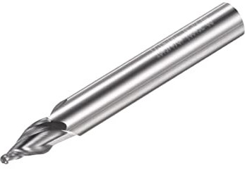 sourcing map Tapered Ball Nose End Mill, Uncoated Solid Carbide 2 Flute Spiral Milling Cutter, 0.75mm Radius, 1.5mm Diameter, 6mm Shank, 45mm Length, 30 Degree Angle