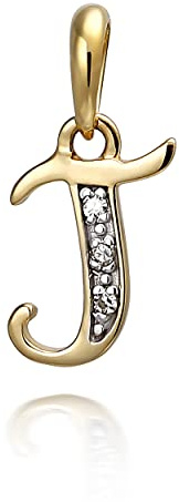 NKlaus Kettenanhänger Buchstabe J mit 3 Diamanten 333 Gelbgold 8 Karat bicolor Alphabet 9952