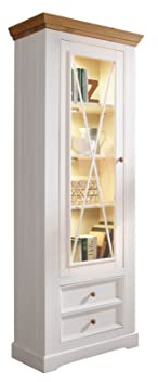 Woodroom Oslo Vitrine in Kiefer massiv weiß, Standvitrine, Glasvitrine (BxHxT 79x214x42 cm)