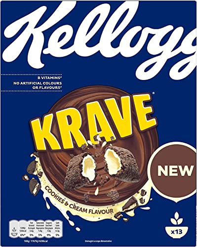 6x Kellogg's Krave Cookies & Cream Flavour Knusprige Kakao-Cerealien gefüllt mit Creme
