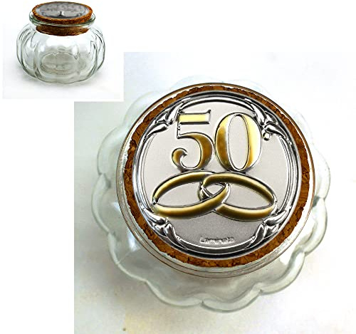 DLM 32457 (Kit 12 Pezzi) Barattolo Zucca Tondo in Vetro con Tappo in Sughero Icona Tonda FEDI 50 Anniversario d'oro Cinquantesimo Matrimonio Portaconfetti Confettata bomboniera