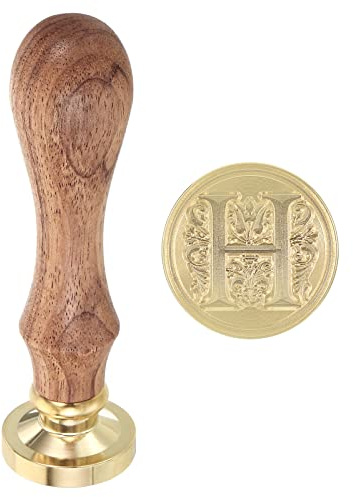 PATIKIL Alfabet H Wax Lacre Sigillstämpel, Initial Bokstav Försegling Vax Sigill Klassisk Retro Avtagbar Mässing Huvud Trähandtag Kuvertkort