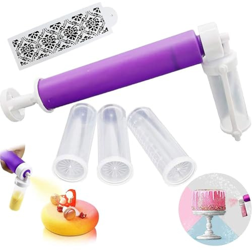 Manuelle Airbrush Zum Dekorieren,Manual Airbrush,Manuelle Airbrush Pumpe,Manuelle Airbrush Für Kuchen,Manuelle Airbrush Torten,DIY Backset Mit 4 Stück Rohr Glitzer Kuchen Spritzpistole (Lila,1pc)