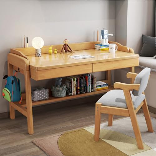 GArcan Kinderschreibtisch, moderner Heimschreibtisch mit Ablagefach und Schubladen, Holz-Studententisch, Computer-Arbeitsplatz (39 Zoll, Natur)
