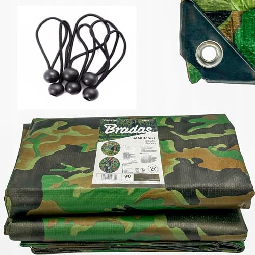 Camo Camouflage Tarpaulin Heavy Duty Waterproof Cover Tarp Sheet 90GSM FREE 4 BUNGEE (1.5m x 5m)