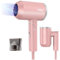 Seche cheveux Professionnel Ionique - DEWILY Hair Dryer, 3 températures, Sèche-cheveux de voyage pliable petit, Sèche-cheveux petit format 1800W (Rose-1 buse)