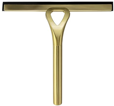 Wanym Duschabzieher Mit Halterung Ohne Bohren Edelstahl, Fensterabzieher mit Halterung, Abzieher Dusche Edelstahl für Badezimmer, Küche,Spiegel, Fenster und Auto Glas Reinigung,Gold
