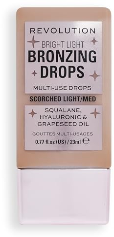 Makeup Revolution, Gocce Abbronzanti Bright Light con Acido Ialuronico, Finish Effetto Baciato dal Sole, Bronzo Bruciato, 23ml