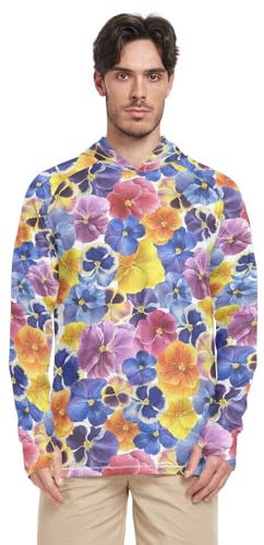 The Garden Tricolor Stiefmütterchen Blume Herren Sonnenschutz Hoodie Langarm Sonnenshirt mit Kapuze UPF 50+ Quick Dry Rash, The Garden Tricolor, Medium