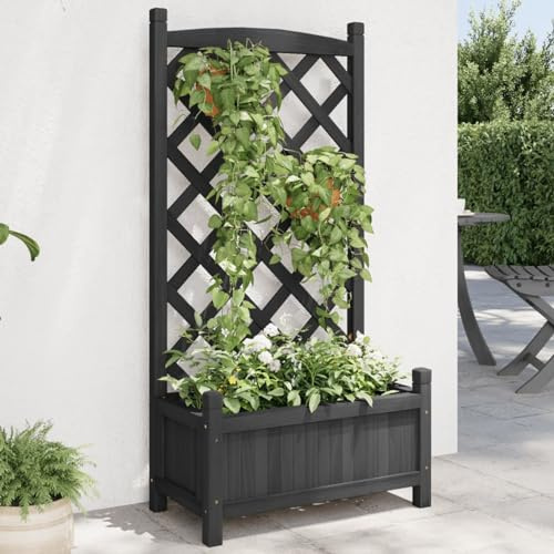 Homgoday Pflanzkübel mit Rankgitter Blumenkübel mit Spalier Blumenkasten mit Rankhilfe Rankkasten Holz Gartenspalier Pflanzkasten für Kletterpflanzen Schwarz Massivholz Tanne 55x29.5x110 cm