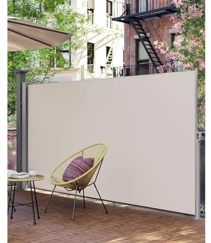 AOZENG Aluminium Seitenmarkise, Versenkbarer Zaun Für Draußen, 180 X 400cm, Sichtschutz, Sonnenschutz, Blickdicht, Seitenrollos, Für Balkone, Terrassen, Gärten(Beige,200 * 350cm)