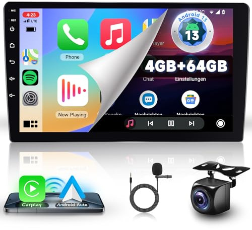 Hodozzy 4G+64G Doppel Din Android Autoradio mit Wireless Carplay und Android Auto,9 Zoll Touchscreen Autoradio 2 Din GPS Navigation,WiFi,Bluetooth,Rückfahrkamera,USB, Lenkradsteuerung, FM/RDS Radio