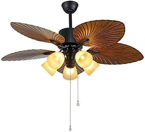 Tropical Ceiling Fan With Light 52 Inches, Palm Leaf Ceiling Fan With 5 Blades And 5 Lampshades, Bronze Color For Home Interior Bedroom Living Room,Drawstring