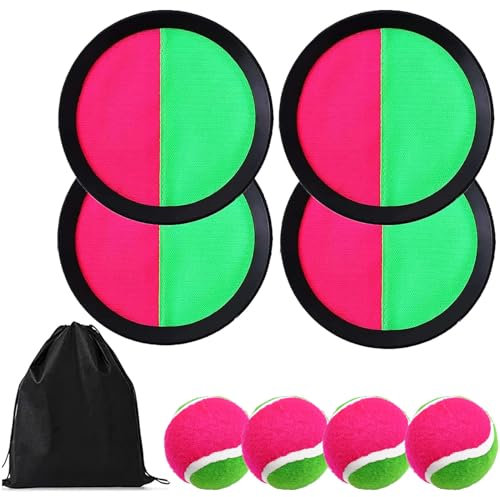 TOFFCAEA Klettballspiel für Kinder, klettbälle Set mit 4 Paddles und 4 Bällen Klettball Strandspielzeug Strandspiele Wurfspiel für Party, Garten, Innen und Außen (4pc)