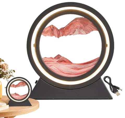 Salyeeluly Lampada da tavolo con arte della sabbia, Lampada da tavolo con arte della sabbia in movimento,Luce notturna con pittura di sabbia che scorre - 3 colori dimmerabili in movimento con