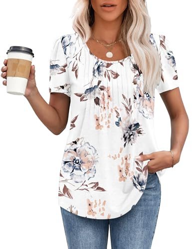 MOLERANI Ladies Tops Round Neck Loose Casual Pleated T Shirt Floral WT M