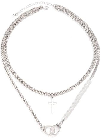 Faszinierend Halskette Ketten Schmuck Herren Frauen Anhänger Necklace Handschellen, Perlen-Patchwork-Halskette, Hip-Hop-Stil Für Männer