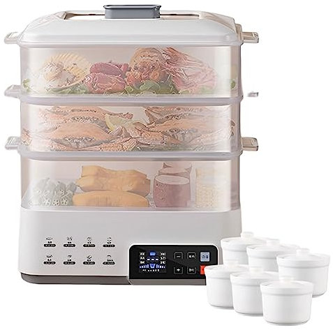 Pentola elettrica per stufato, pentola elettrica intelligente multifunzione a 3 strati con 6 pentole in ceramica, utensili da cucina professionali con isolamento intelligente per la programmazione d