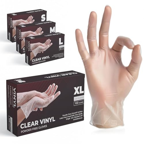 The Real Touch Einweghandschuhe, Transparente Vinylhandschuhe - Box mit 1000 Stück, Einmalhandschuhe Puderfrei und Latexfrei, Vinyl Handschuhe Einweg für Küche, Reinigung und Lebensmittel (M)