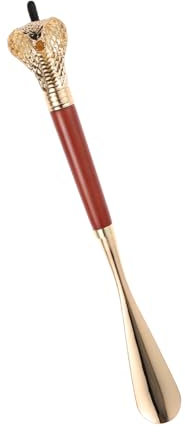 VALICLUD Aide-chaussure Surface Lisse 32cm, pour Enfiler les Chaussures, à Long Manche, Tête de Serpent, Bois et Alliage de Zinc sans Se Pencher