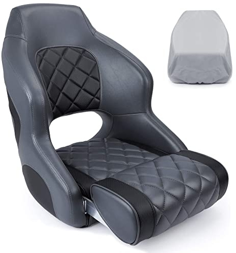 SUNDGORA Premium Sports Flip Up Boat Seat Captains Bucket Seat with Seat Cover,Charcoal/Black