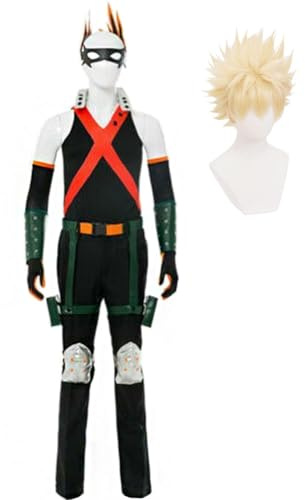 Tongyundacheng Costume da anime MHA per cosplay, Bakugou Katsuki, set completo, uniforme aderente da combattimento anime, costumi di Halloween e carnevale, per uomini e donne