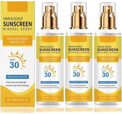 Spray solaire pour le cuir chevelu et les cheveux, prévient la décoloration et le dessèchement des cheveux, écran solaire pour les cheveux et le cuir chevelu (3pcs)