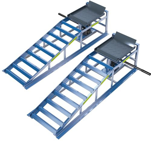 LARBANKE Auffahrrampe mit Hydraulischem Wagenheber,5T Stahlfahrzeug Hydraulik Auffahrrampe,Garage Fahrzeug Heben Hydraulikrampen mit Reflektierende Klebeband,Höhenverstellbar