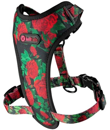 Helltails Anti Zug Hundegeschirr für Grosse Hunde Gepolstert | NO Absorb | Atmungsaktiv Geschirr Hund Groß Reflektierend | Brustgeschirr Einstellbar und Verstellbar | Dog Harness | Eternal Rose - L