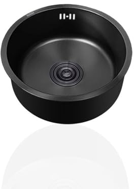 Lavandino Cucina Piccolo,Lavelli da Cucina Acciaio Inox,Lavello Cucina 1 Vasca Nero,Lavabo Rotondo con Set Di Drenaggio,Installazione Appoggio o Sottopiano (Ø 30cm)