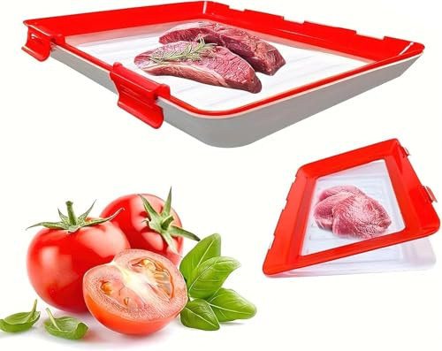 LUPO Silicone Food Storage Trays, Stackable Reusable Fridge Freezer - RED | Stretch Fresh seal lids lock in freshness – leakproof, BPA-free, dishwasher and microwave safe meal prep containers
