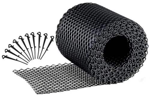 1 rotolo di rete in plastica nera per grondaie, 15 cm x 20 m, per prevenire lo scarico intasato, include 10 clip fisse di facile installazione, ideale per casa e giardino