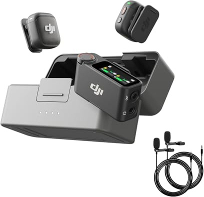 DJI Mic 3 (2 Sender + 1 Empfänger + Ladeschale), Funkmikrofon für iPhone/Kamera/Android, Ultraleicht, ausgewogene Lautstärke, 28H, Vlog (2X 3,5mm Kabel)