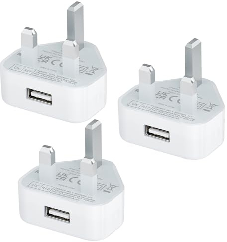 USB Plug UK,USB Charger Plugs Adaptor UK 5W 1A Phone Socket Plugs with USB Port Single Way Mains Charge Head 5V 1AMP Charging Compatible with Old iPhone 13 12 11 SE XS XR X 8 7 6 5 5C,iPad,Watch,3Pack