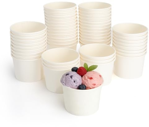 HENGBIRD 50 stycken glassbägare kartong vit 120 ml dessertbägare dessertglas party mugg för glass, desserter, yoghurt, frukt, lämplig för privat användning och catering