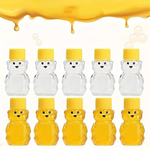 Haoyanger Honigspender, 10PCS 60ML Honiggläser Honigglas mit Deckel Bär Honigspender Klare Honigbehälter Honigflaschen Squeeze Flasche Honigtopf Honigvorratsglas Honig Glas Honey Jar Quetschflasche