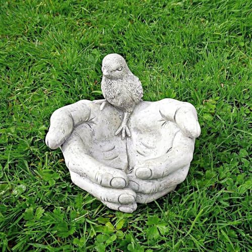RASTKY Vogelbad-Futterspender aus Kunstharz, Dekorativer Stein-Vogelfutterspender für Garten- und Terrassendekorationen, Ornamente, Handgeformter Vogelfutterspender für den Außenbereich, 19 cm X 17