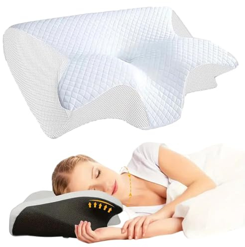 Curosleep Kissen Original, Ergonomisches Orthopädisches Neckhavenkissen aus Memory Foam, Ergonomisches Kopfkissen Neckhavenschmerzen für Rücken, Seiten und Bauchschläfer (Weiß)