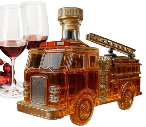 Botella de Vidrio para Licor | Decantador De Bar Con La Forma De Camión De Bomberos De 300 Mililitros | Decantador De Vidrio Para Cóctel | Para cócteles, bares en casa, bodas, armarios y navideñas