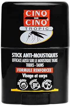 CINQ SUR CINQ | Stick Tropic Anti-Moustiques | Protection anti-moustiques jusqu'à 8h | Formule haute performance IR3535 35% & HEC 10% | Visage & corps | Dès 24 mois | 20 ml