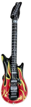 Chitarra da palco gonfiabile con motivi retrò a fiamma, ideale per karaoke, giochi di vestire e feste a tema, chitarra gonfiabile per karaoke